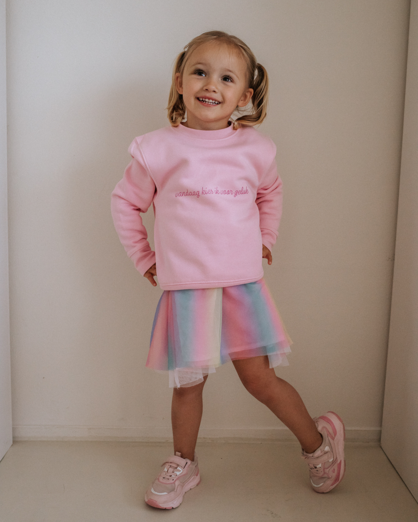 'Vandaag kies ik voor geluk' Sweater - Kids roze